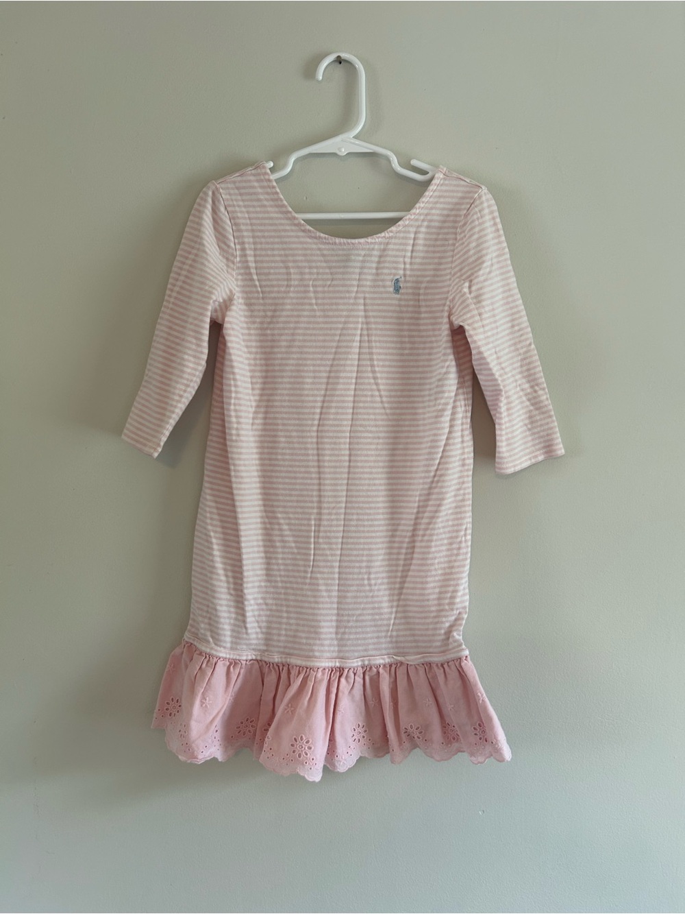 Polo by Ralph Lauren Pink Striped Ruffle-Hem Dress